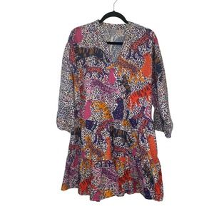 Anthropologie Conditions Apply Trapeze Mini Dress Tiered Animal Print Size Med